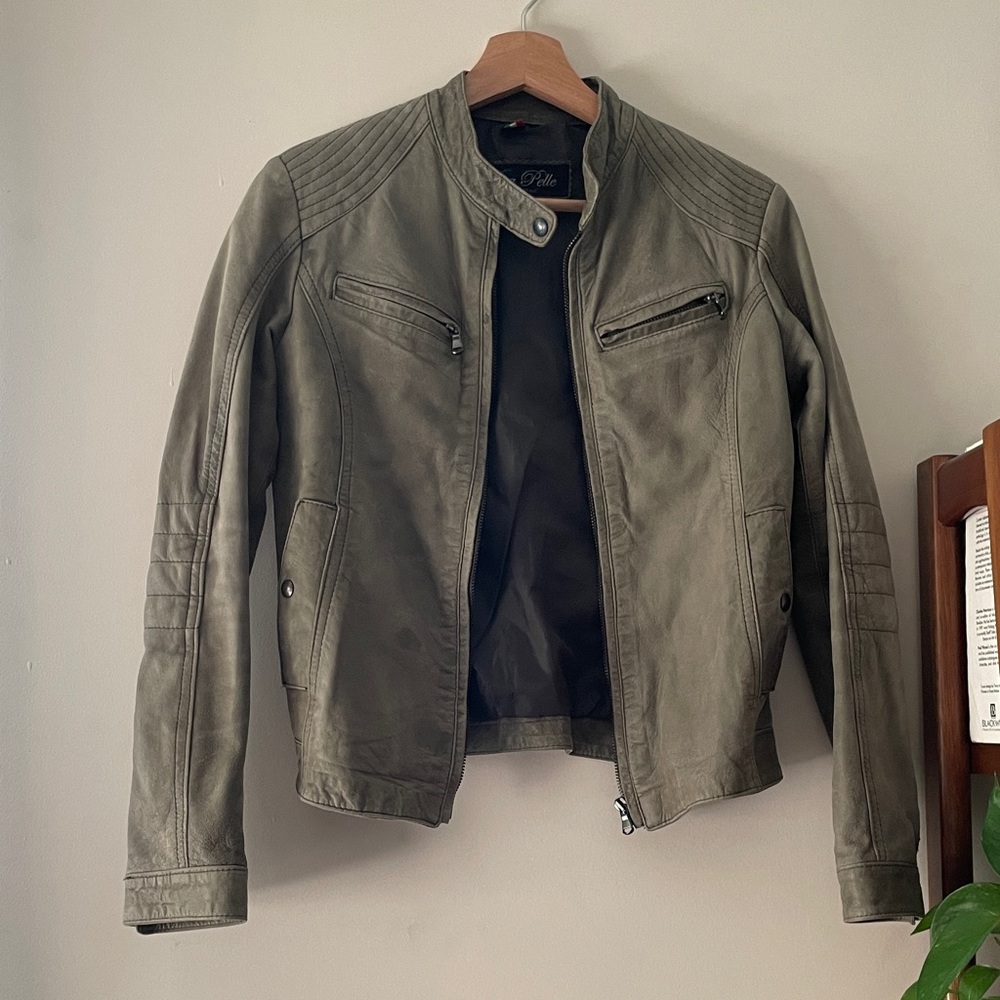 Vera Pelle Khaki Leather Jacket Size Small